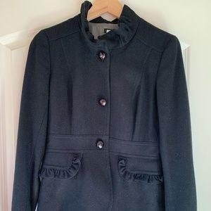 J Crew Robert Noble Wool Jacket with ruffle. black Herringbone - Sz 8